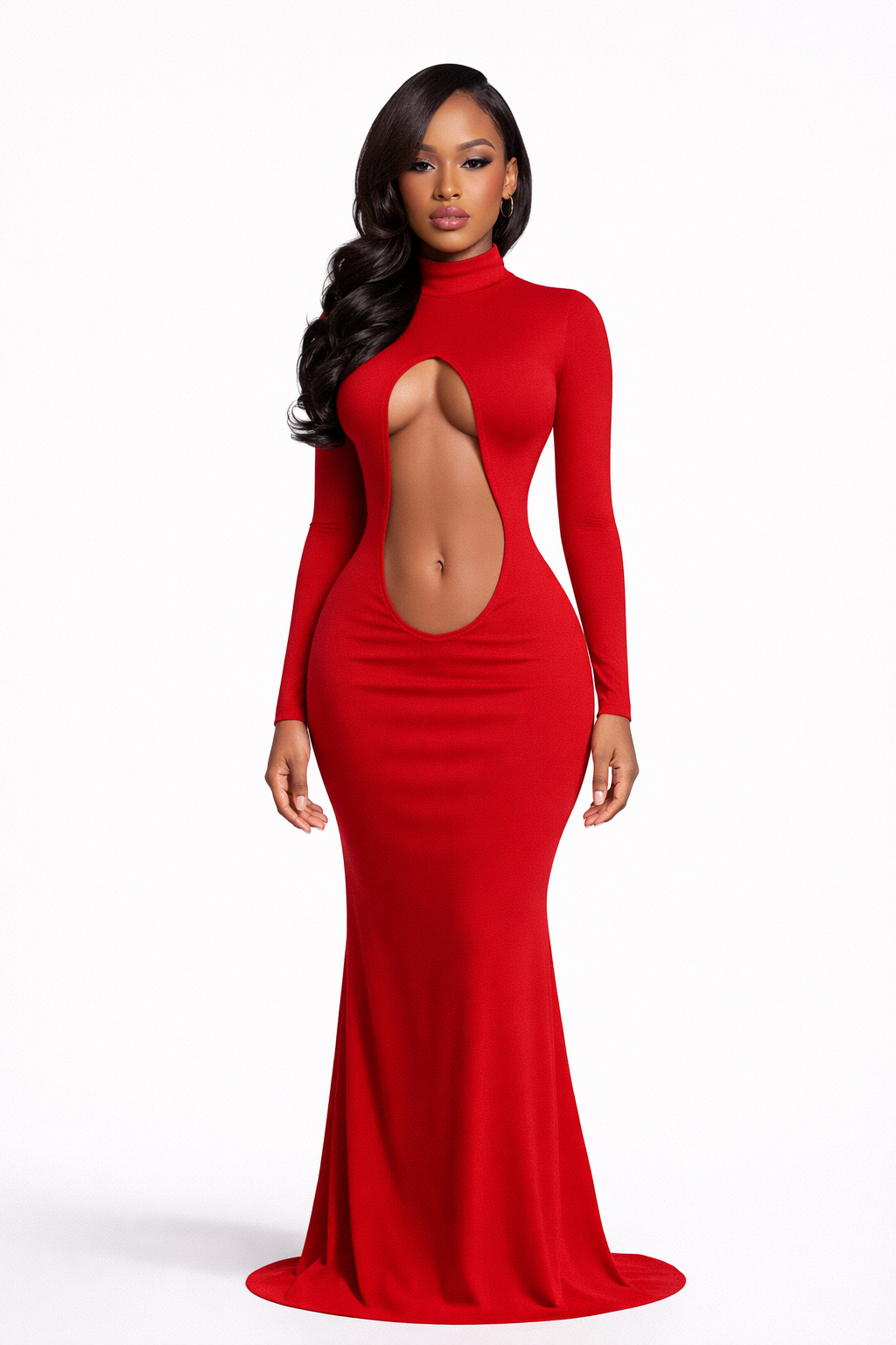 Crimson Enchantress Cut-Out Evening Gown
