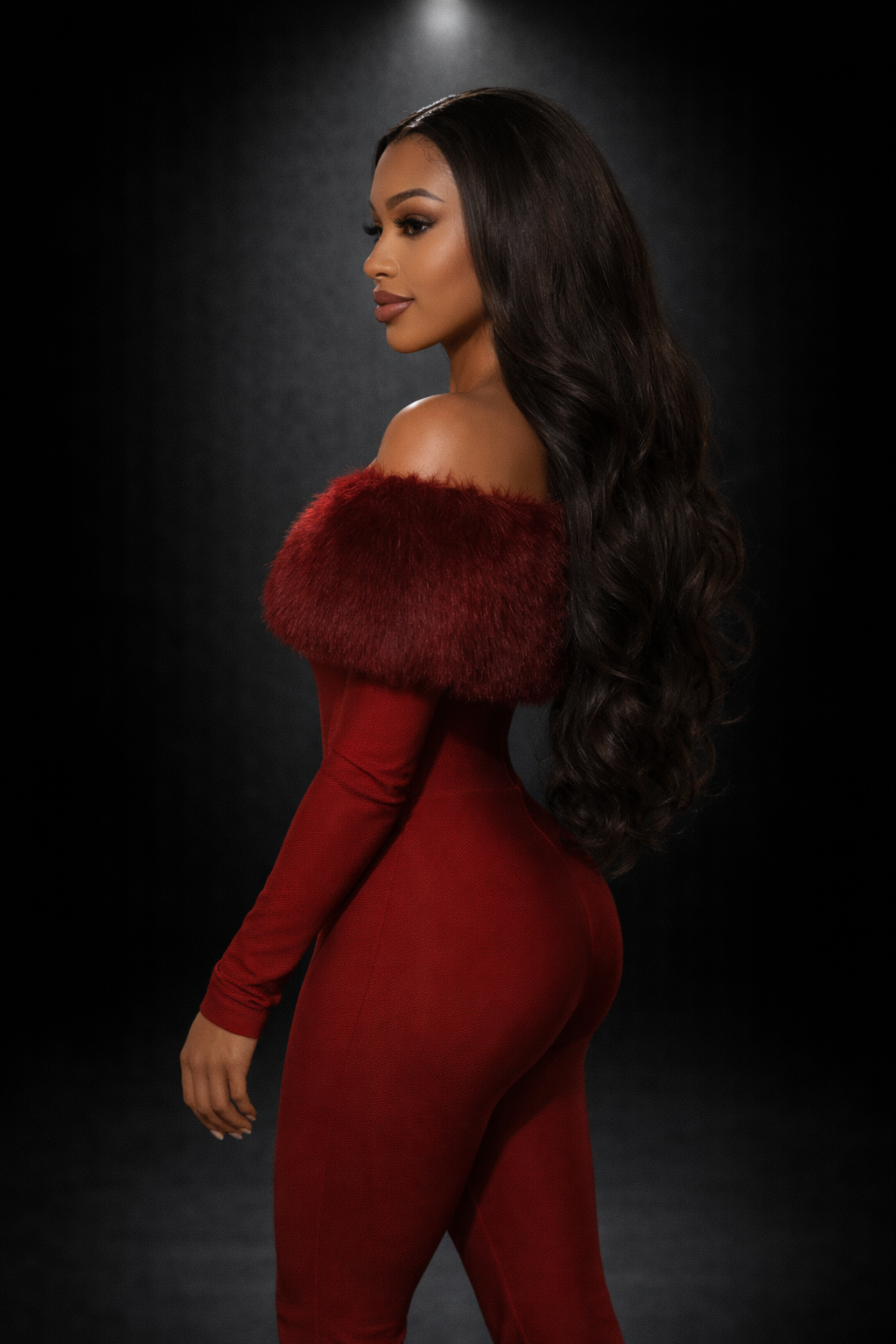 Empress Allure Faux-Fur Cutout Jumpsuit