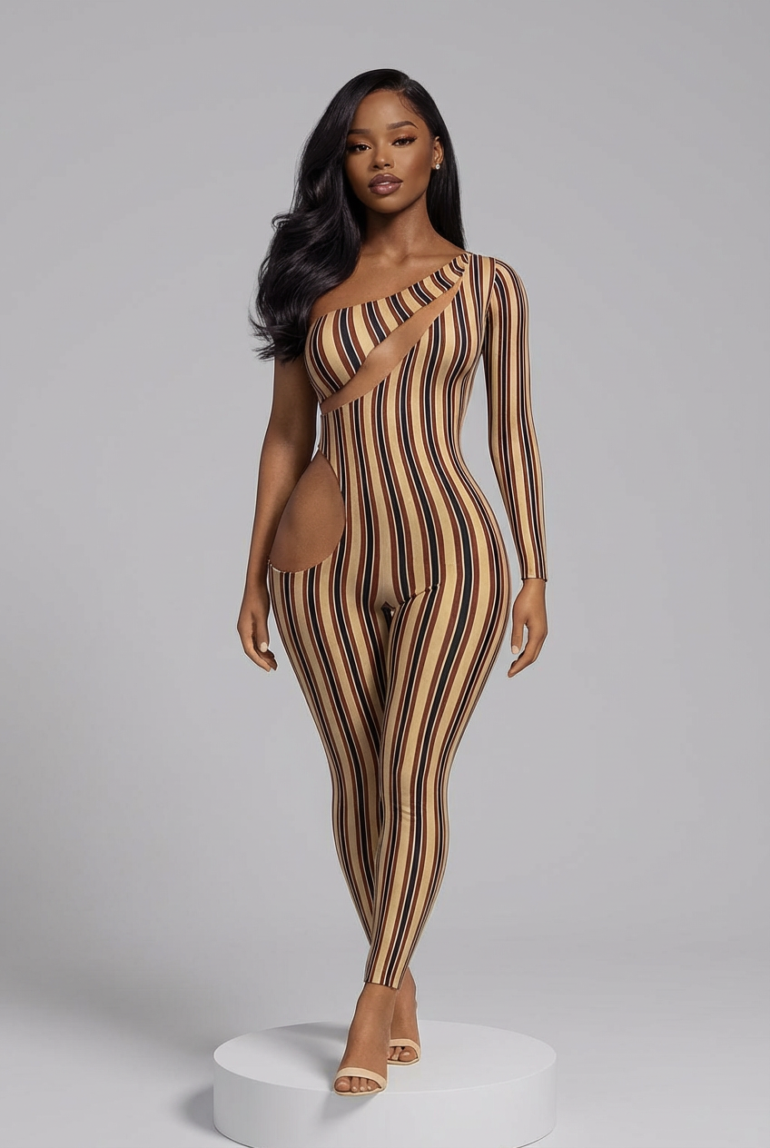 Empress Allure Cut-Out Striped Jumpsuit