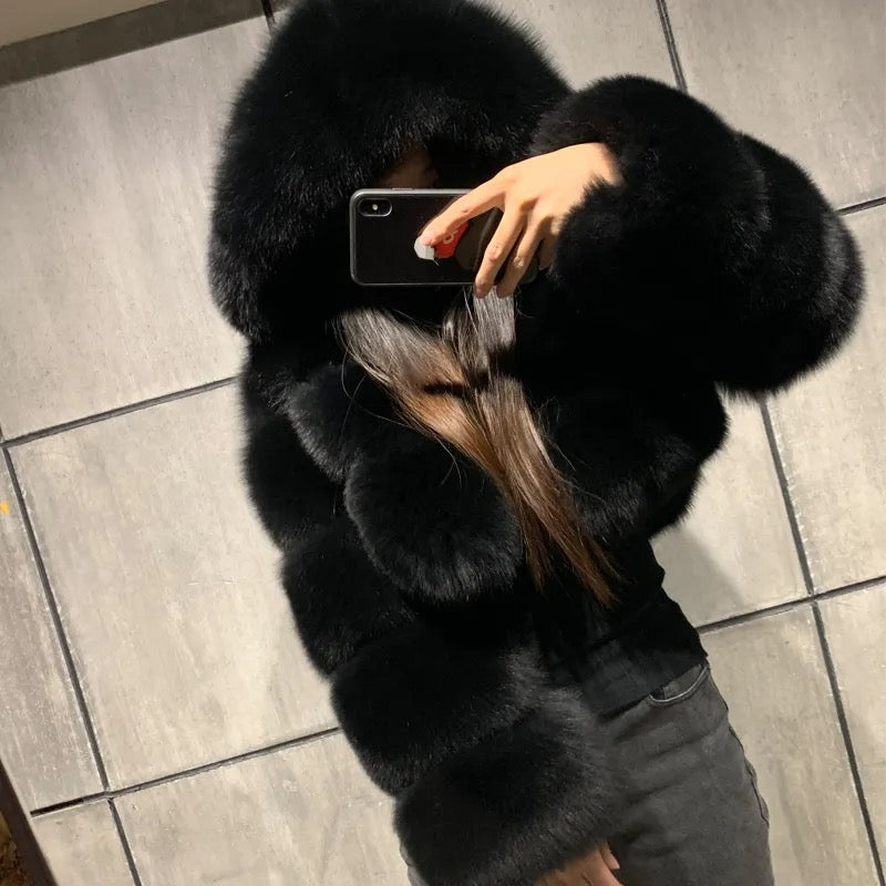 Frost Empress Luxe Hooded Fur Coat