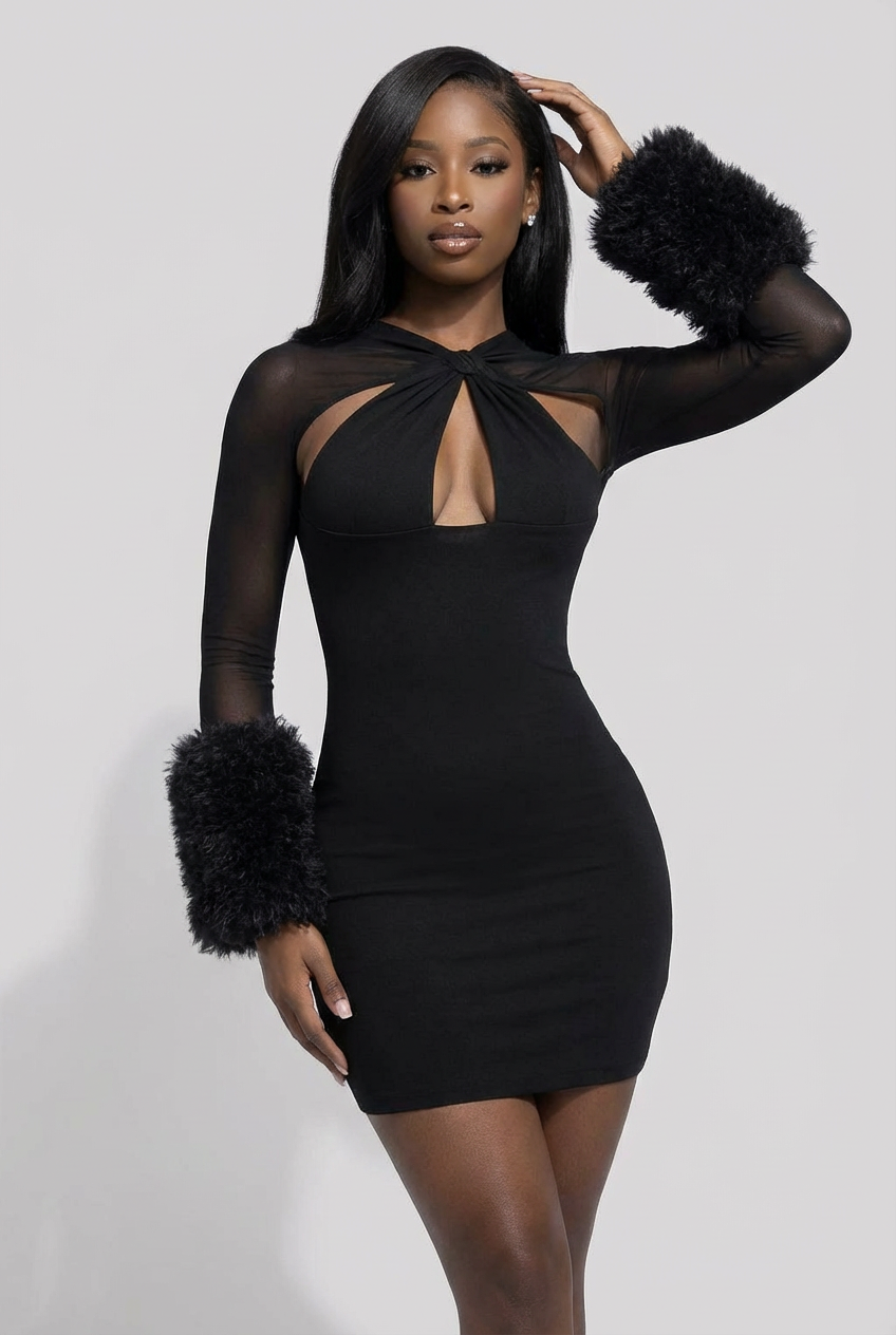 Ice Queen Aura Fur-Sleeve Mini Dress