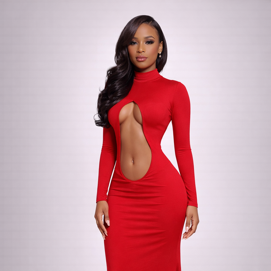 Crimson Enchantress Cut-Out Evening Gown