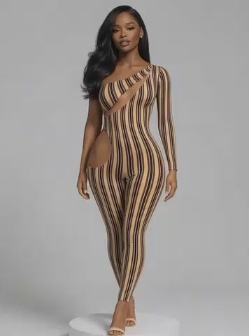 Empress Allure Cut-Out Striped Jumpsuit