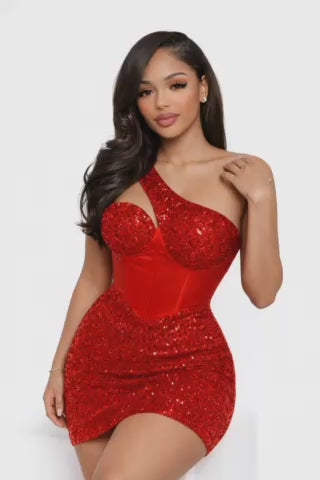 Crimson Royale Sequin Corset Mini Dress - Valentine's Night Showstopper